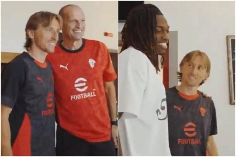 Modric, primo giorno al Milan: saluta Allegri e parla con Leao