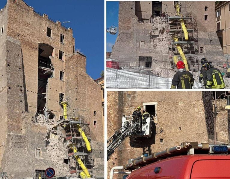 Roma, doppio crollo della Torre dei Conti ai Fori Imperiali: un operaio sotto le macerie