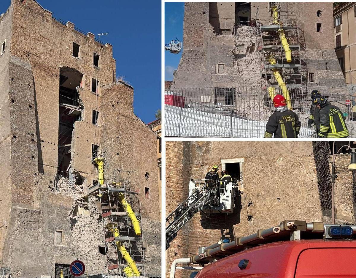 Roma, doppio crollo della Torre dei Conti ai Fori Imperiali: un operaio sotto le macerie