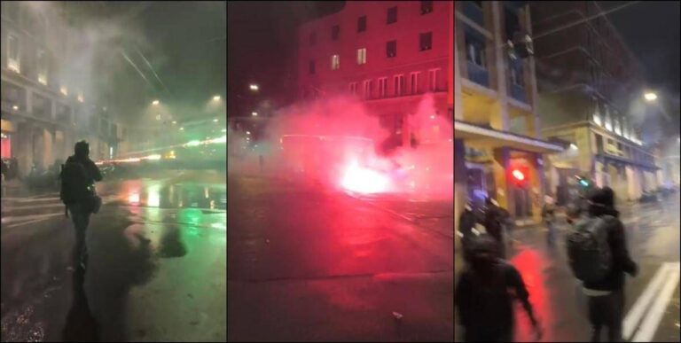 Virtus-Maccabi, guerriglia urbana a Bologna al corteo Pro Pal: lancio di razzi e fuochi d’artificio