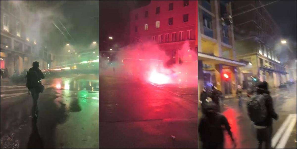 Virtus-Maccabi, guerriglia urbana a Bologna al corteo Pro Pal: lancio di razzi e fuochi d&rsquo;artificio