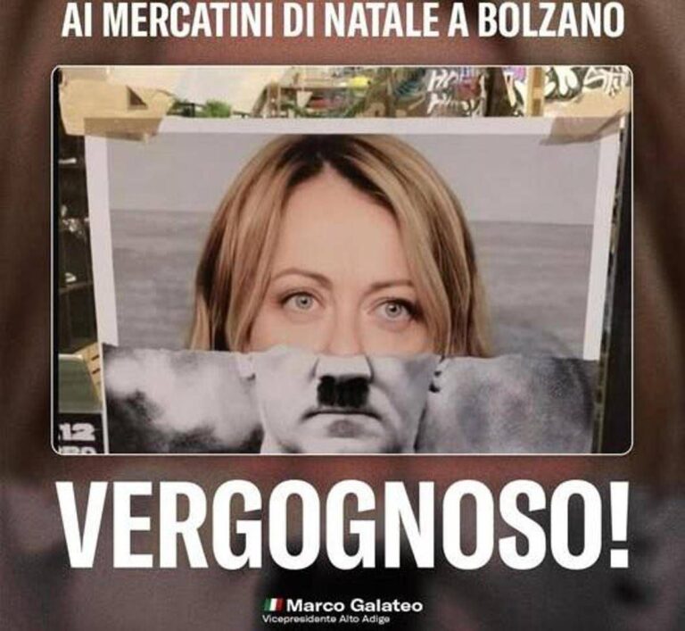 Bolzano, Galateo (FdI): “Fotomontaggio Meloni-Hitler ai mercatini Natale, inaccettabile”