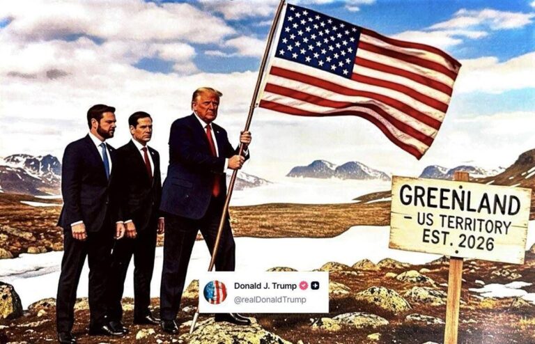 Trump e il post con l’Ai: in Groenlandia con Rubio, Vance e la bandiera Usa